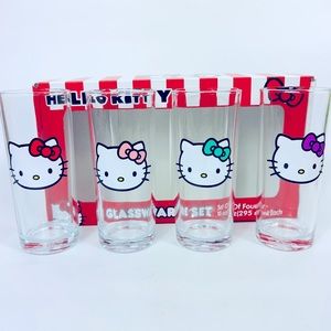 Hello Kitty Sanrio Set of 4 Piece Glassware Drinkware Cups